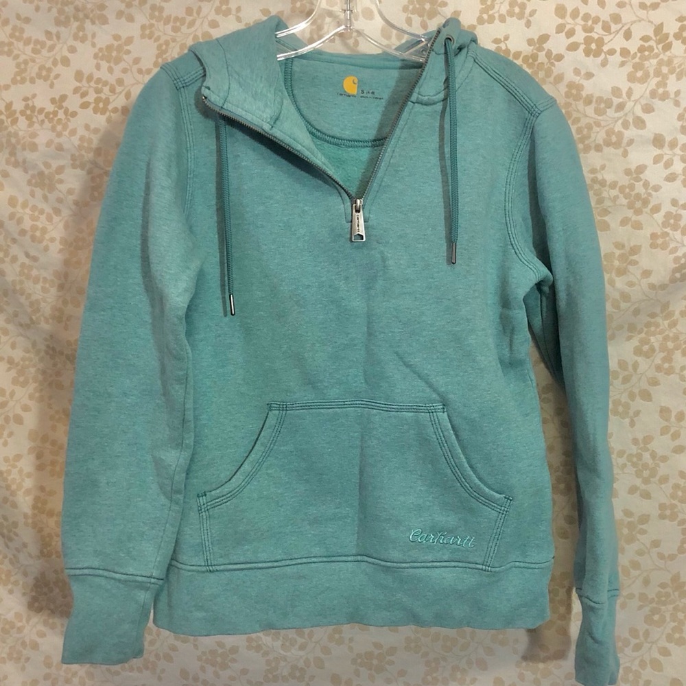 Carhartt 1/4 Zip Heathered Teal Hoodie